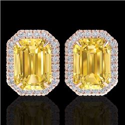 Genuine 8.40 CTW Citrine & Micro Pave Diamond Certified Halo Earrings 14K Gold - 21221-REF#59M2H