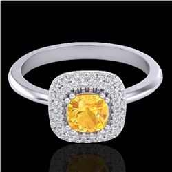 Natural 1.16 CTW Citrine & Micro Pave Diamond Ring Solitaire Double Halo 18K Gold - 21026-REF#66Z8Y