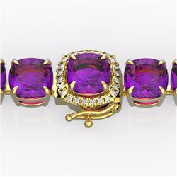 Natural 46 CTW Amethyst & Micro Pave Diamond Halo Bracelet 14K Yellow Gold - 23298-REF#126W9K