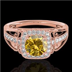 Genuine 1.30 CTW Certified Fancy Intense Genuine Diamond Solitaire Halo Ring Gold - 33777-REF#110T8X