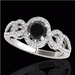 Genuine 1.38 CTW Certified Black Genuine Diamond Bridal Solitaire Halo Ring Gold - 33921-REF#64N3G