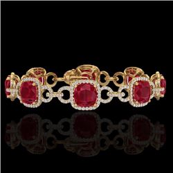 Genuine 25 CTW Ruby & Micro Pave Diamond Certified Bracelet 14K Gold - 23029-REF#263H9R