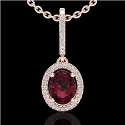 Natural 2.0 CTW Garnet & Micro Pave Diamond Necklace Solitaire Halo 14K Gold - 20660-REF#38Y8V
