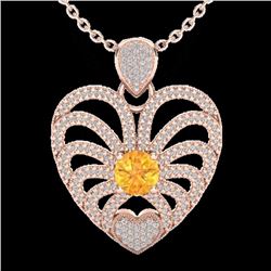 Genuine 3.0 CTW Citrine With Micro Pave Diamond Certified Heart Necklace 14K Gold - 20501-REF#101Y9V