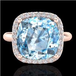 Genuine 6.0 CTW Sky Blue Topaz & Micro Pave Halo Diamond Ring Solitaire 14K Gold - 23107-REF#42A5N