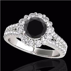 Genuine 2.01 CTW Certified Black Genuine Diamond Bridal Solitaire Halo Ring Gold - 33934-REF#93G7W