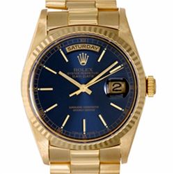 Pre-owned Excellent Condition Authentic Rolex Quickset Men's 18K Yellow Gold Day-Date Blue Dial Watc