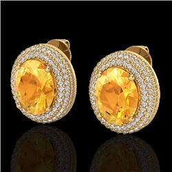 Natural 8.0 CTW Citrine & Micro Pave Diamond Certified Earrings 18K Gold - 20222-REF#106M8H