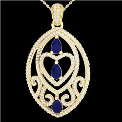 Genuine 3.50 CTW Sapphire & Micro Pave Diamond Heart Necklace Designer In 18K Gold - 21295-REF#141G6