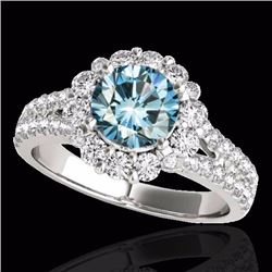 Genuine 2.51 CTW Certified Fancy Blue Genuine Diamond Solitaire Halo Ring Gold - 33945-REF#202M2H