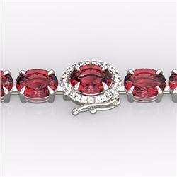 Genuine 27 CTW Pink Tourmaline & Diamond Tennis Micro Halo Bracelet 14K Gold - 23435-REF#202G3W