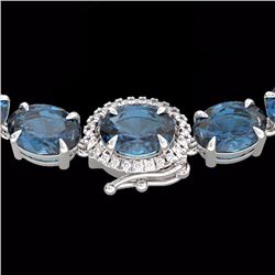 Genuine 90 CTW London Blue Topaz & Diamond Tennis Micro Halo Necklace Gold - 23483-REF#200K9T