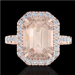 Natural 4.50 CTW Morganite & Micro Pave Diamond Certified Halo Ring 14K Gold - 21430-REF#115M8H
