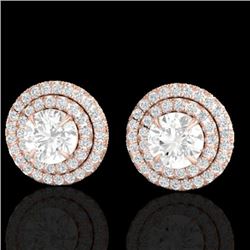 Genuine 2.0 CTW Micro Pave Diamond Certified Stud Earrings Double Halo 14K Gold - 21469-REF#160T8X