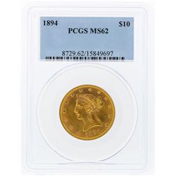 1894 $10 Liberty Head Eagle Gold Coin PCGS MS62