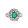 Image 1 : 14KT White Gold 0.95ct Emerald and Diamond Ring
