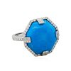 Image 1 : 14KT White Gold 0.47ctw Turquoise and Diamond Ring