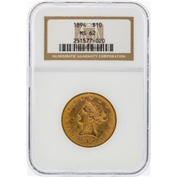 1894 $10 Liberty Head Eagle Gold Coin NGC Graded MS62