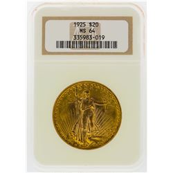 1925 $20 St. Gaudens Gold Double Eagle Coin NGC MS64