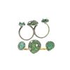 Image 1 : 3.32 TCW EMERALD, TSAVORITE &DIAMOND 2 FINGER RING GOLD & SILVER