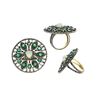 Image 1 : 5.42 TCW EMERALD,OPAL  & DIAMOND ROUND RINGGOLD & SILVER