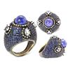 Image 1 : 13.65 TCW TANZANITE, BLUE, WHITE SAPPHIRE & DIAMOND RING 14K  GOLD & SILVER