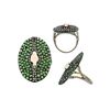 Image 1 : 4.17 TCW ETHIOPIANOPAL , TSAVORITE & DIAMOND RING 18K GOLD & SILVER