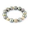 Image 2 : 7.01 TCW TAHITIAN PEARL  & FANCY DIAMOND GOLD BEAD STRETCH BRACELET18K  GOLD & SILVER