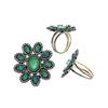 Image 1 : 4.38 TCW OPAL, EMERALD & DIAMOND FLOWER RING 18K GOLD & SILVER