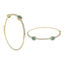 2.03 TCW 18K GOLD WHITE DIAMOND & COLOR STONE OVAL BANGLE