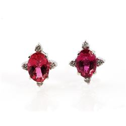 0.24ct Diamonds & 1.56ct Oval Rubellite in 14k White Gold Stud Earring 2.15g