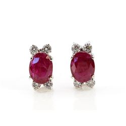 0.40ct Diamonds & 2.77ct Oval Mozambique Ruby Set in 14k White Gold Stud Earring 2.85g