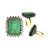 Image 1 : 20.99 TCW EMERALD & DIAMOND SQUARE RING 18K  GOLD & SILVER