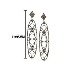 3.57 TCW DIAMOND LONG OVAL EARRING 18K  GOLD & SILVER