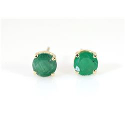 1.60ct Round Brazilian Emerald Set in 14K Yellow Gold Stud  Earring 0.55g