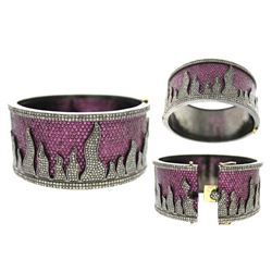 46.26 TCW RUBY & DIAMOND DESIGNER CUFF BANGLE 14K  GOLD & SILVER