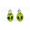 Image 1 : 0.16ct Diamonds & 8.35ct Oval Peridot Set in 14k White Gold Stud Earring 3.40g