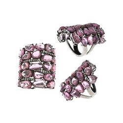 24.69 TCW PINK SAPPHIRE & DIAMOND RING over 0.925 Sterling Silver