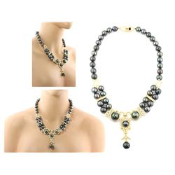 4.91 TCW 18K GOLD DIAMOND  & TAHITIAN PEARL  DESIGNER NECKLACE