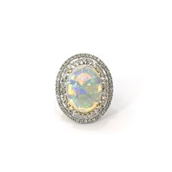 13.48 TCW DIAMOND &  OPAL  14K GOLD RING SIZE 7