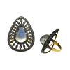 Image 1 : 9.67 TCW DROP SHAPE RAINBOW MOONSTONE & DIAMOND RING 14K  GOLD & SILVER