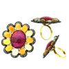 Image 1 : 33.22 TCW FLOWER SHAPEOPAL , RUBY & DIAMOND RING 18K GOLD & SILVER