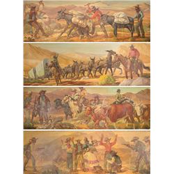 Set of Four Murals from Binion's Westerner, Las Ve