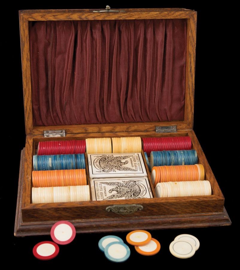 Antique Poker Chip & Card Set