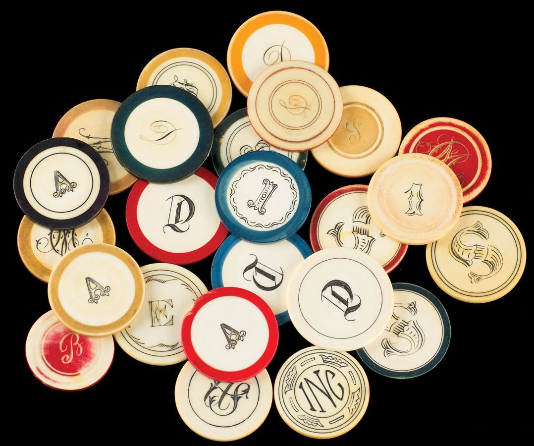 Twenty-Four Antique Monogram Chips