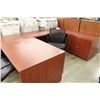 Image 2 : MAHOGANY FLUTED EDGE U-SHAPE OFFICE SUITE WITH DESK, CREDENZA AND BRIDGE