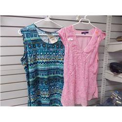 Ladies tops - pink V-neck; royal blue patterned