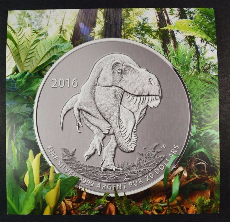 2016 20 Fine Silver Coin TREX DINOSAUR MINT Canada 0.9999 Pure Sealed