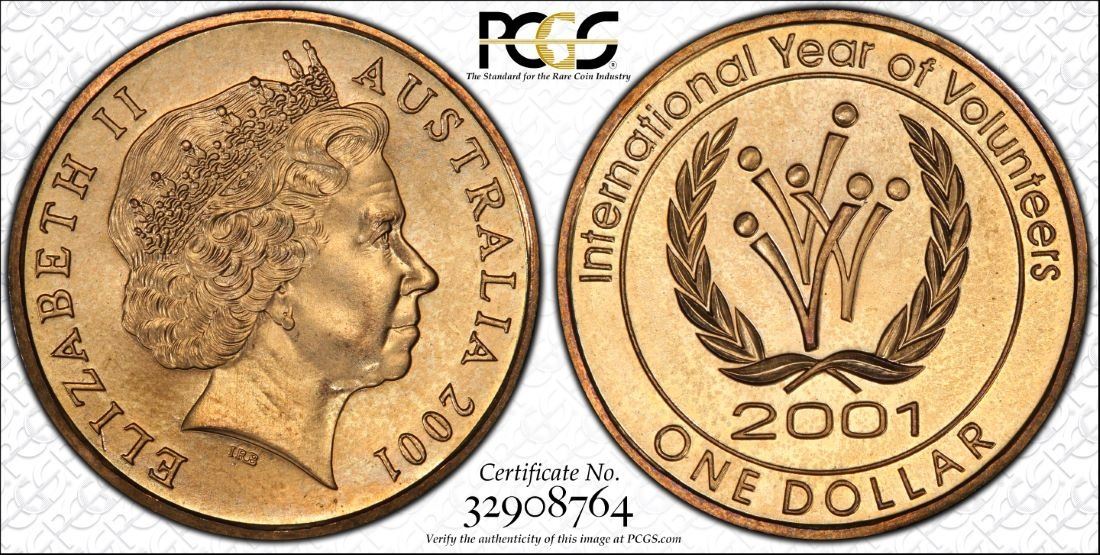 Australia, One Dollar, 2001 International Year of Volunteers PCGS MS66 Australia, One Dollar, 2001 International Year of Volunteers PCGS MS66