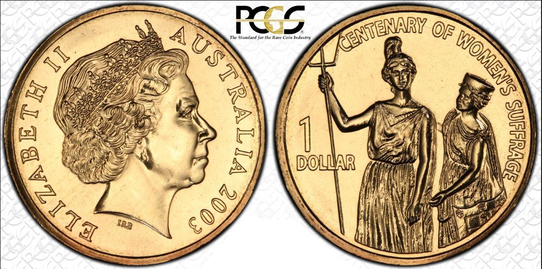 Australia One Dollar 2003 Womens Suffrage Pcgs Ms67